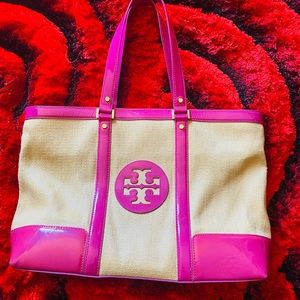 TORY BURCH PINK AND TAN TOTE (summer tote)